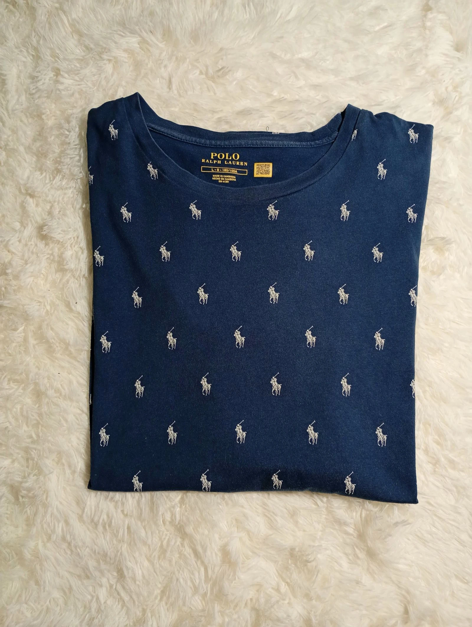 Ralph Lauren Navy Allover Pony Print Tee - Size L – photo 4